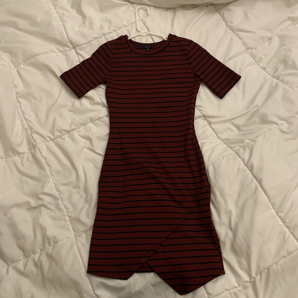 burgundy and black striped bodycon dress